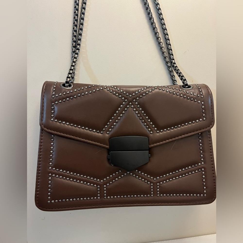 Studded Brown Leather Shoulder Bag